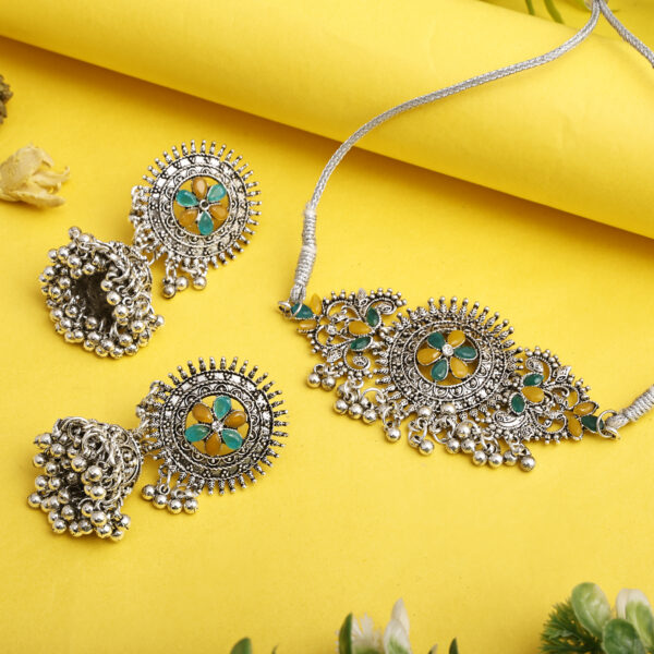 GS Green Yellow Round Center Flower Choker