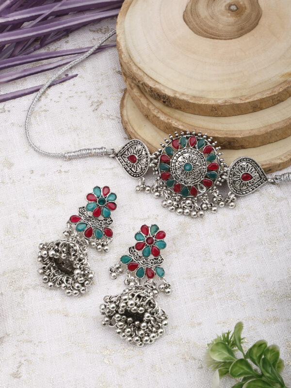 GS Green Maroon Flower Round Choker