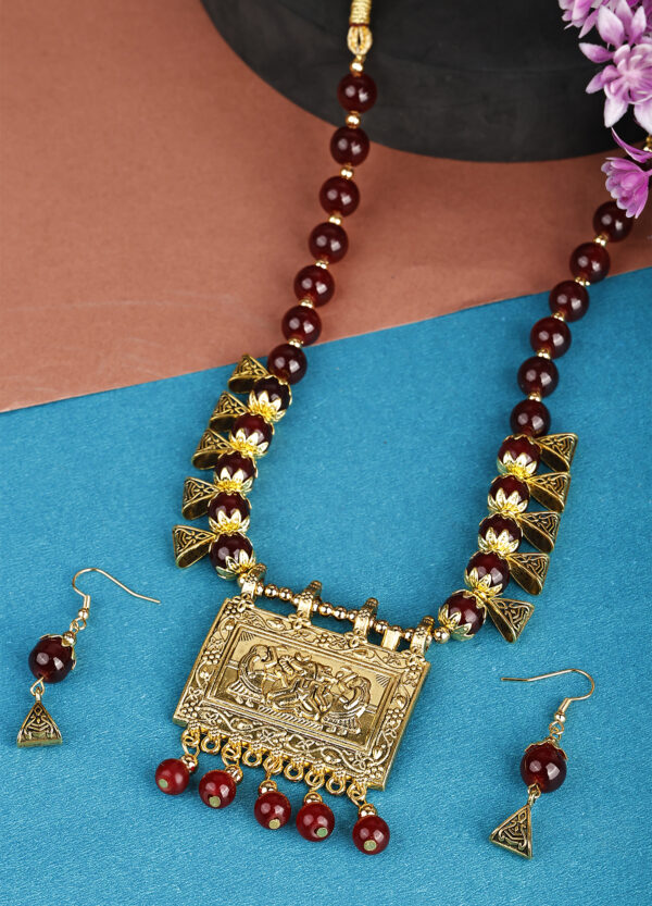 Maroon Beads Oxidised  Square Ganesh