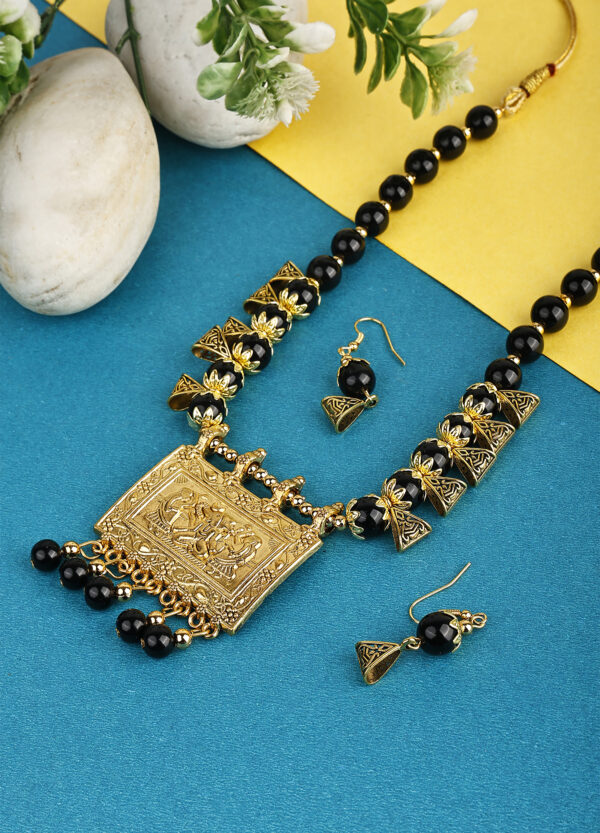 Black Beads Oxidised Square Ganesh