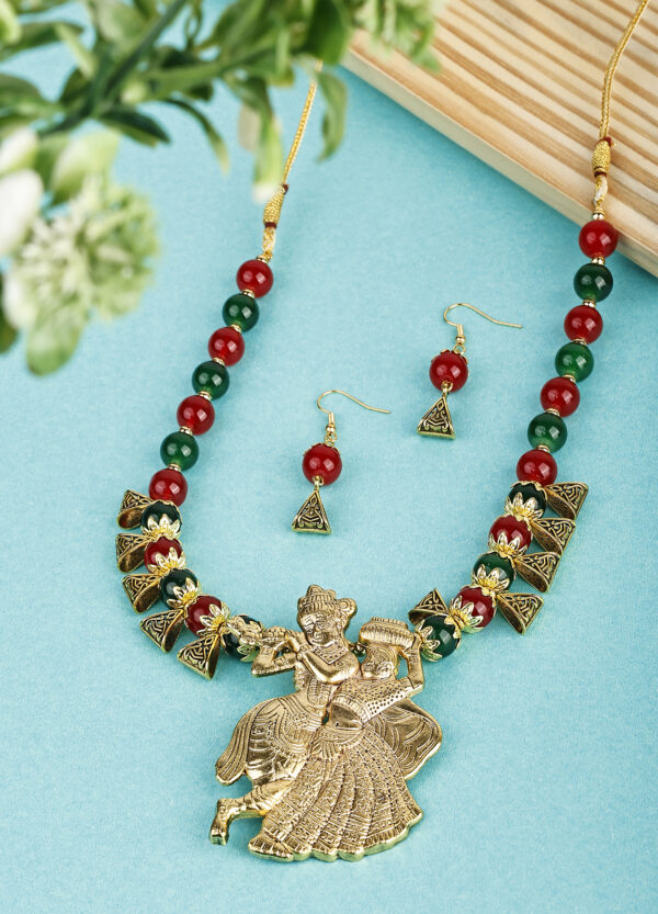 Green Maroon Beads Oxidised Radha Krishan Design