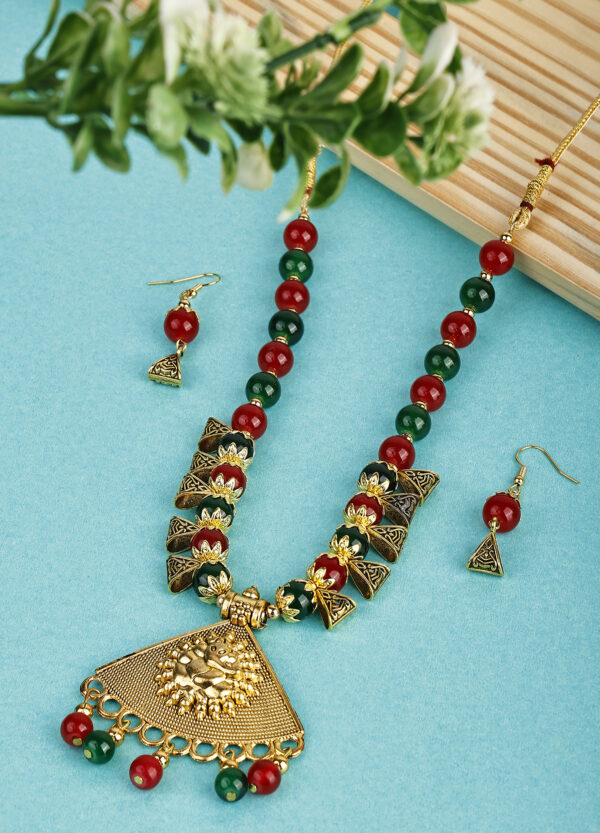 Green Maroon Oxidised Ganesh Triangle